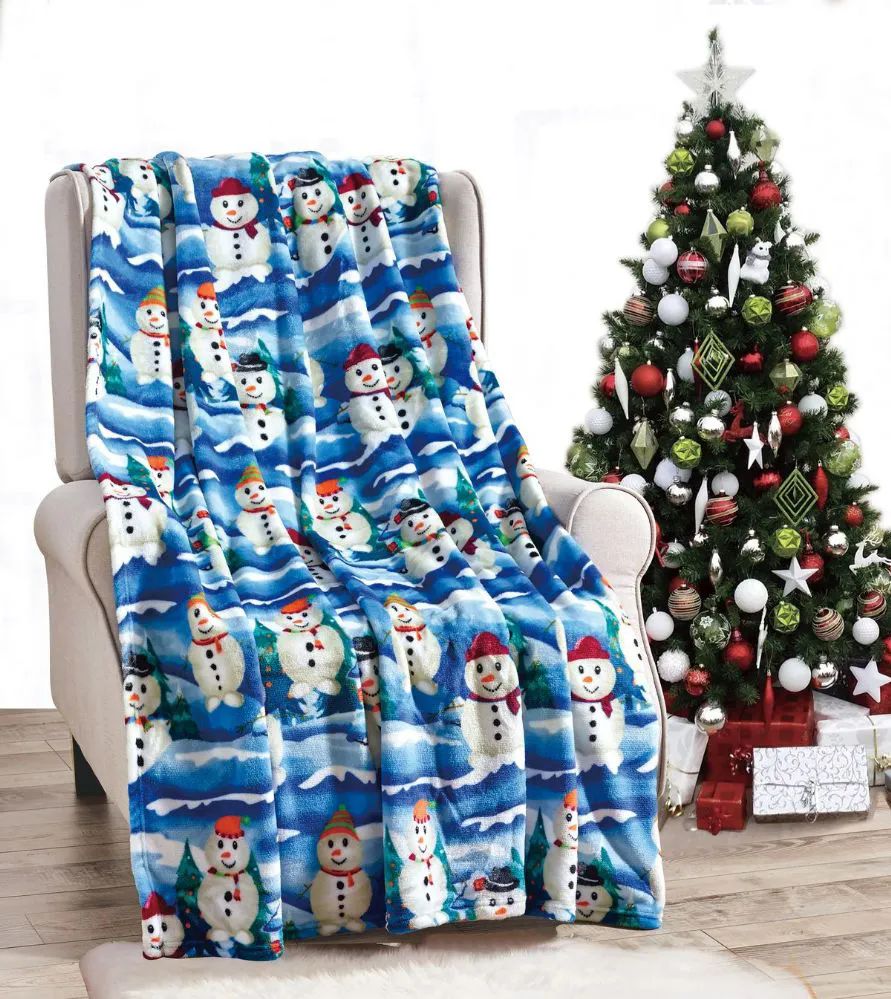 24 Wholesale White Snowman Holiday Throw Design Micro Plush Throw Blanket 50x60 Multicolor