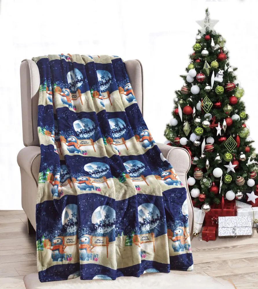 24 Wholesale Night Snowman Holiday Throw Design Micro Plush Throw Blanket 50x60 Multicolor