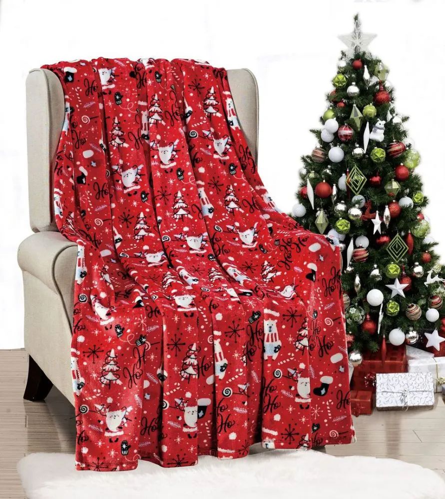 24 Wholesale Red Santa Holiday Throw Design Micro Plush Throw Blanket 50x60 Multicolor