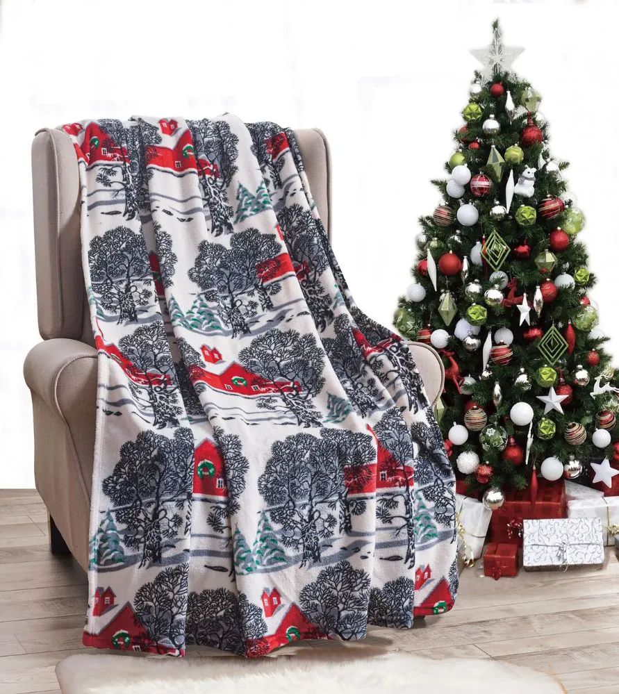 24 Wholesale Winter Barn Holiday Throw Design Micro Plush Throw Blanket 50x60 Multicolor