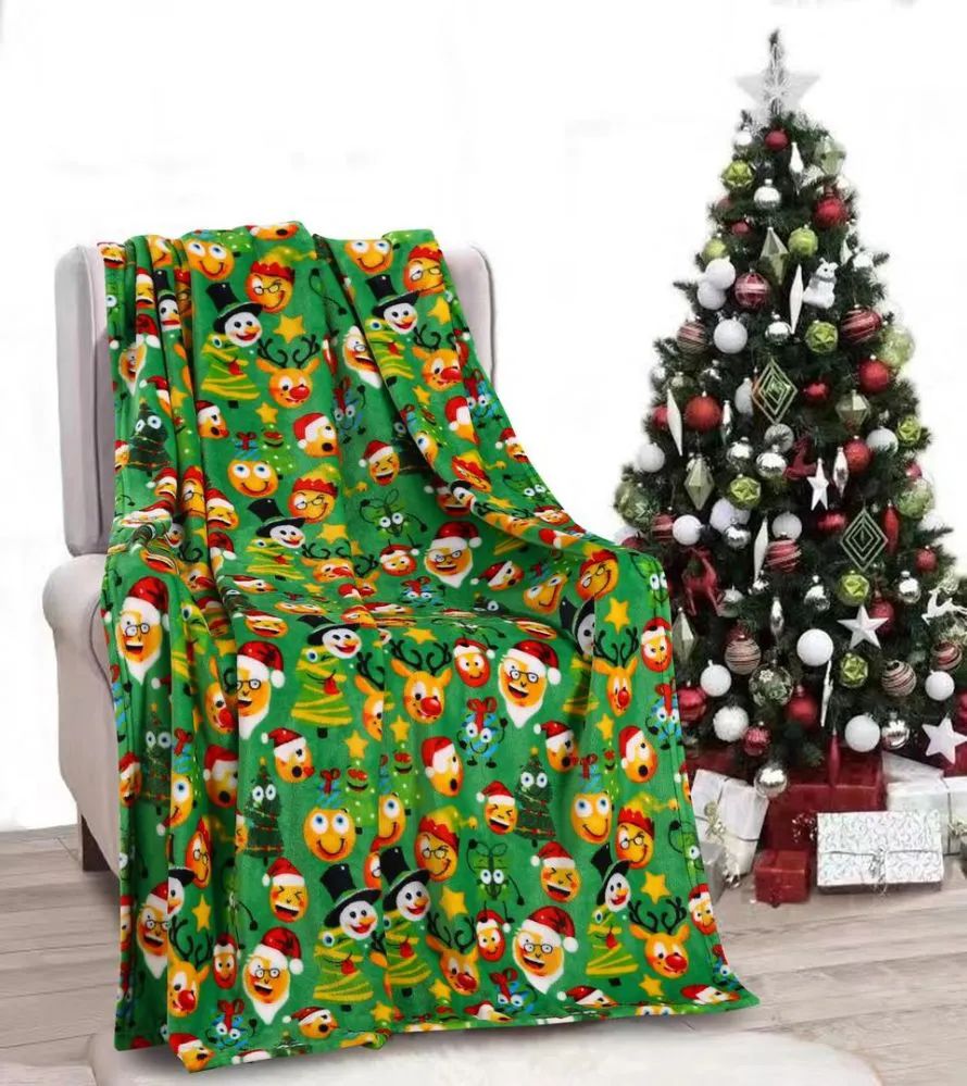 24 Wholesale Holiday Funny Faces Holiday Throw Design Micro Plush Throw Blanket 50x60 Multicolor