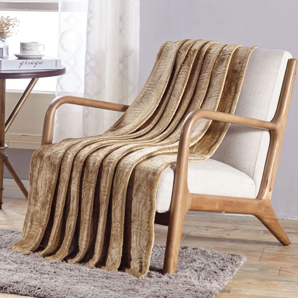 12 Wholesale Cedar Embossed Geometric Pattern Soft And Cozy Throw Blanket In Tan