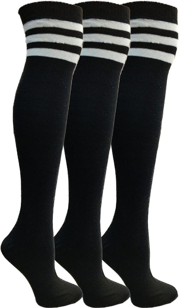 3 Pairs of Yacht & Smith Women's Black Over The Knee Socks