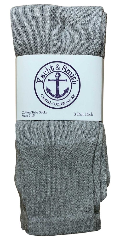 240 Pairs Yacht & Smith Women's Cotton Tube Socks, Referee Style, Size 9-15 Solid Gray Bulk Pack - Women's Socks for Homeless and Charity