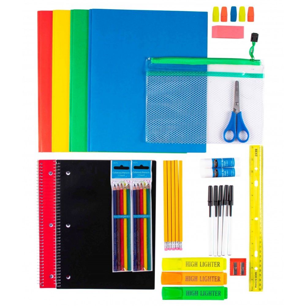 12 Wholesale 41 Piece Kids Bulk School Supply Kits