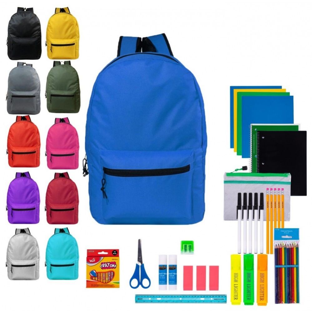 12 Wholesale 19" Backpacks With 48 Piece School Supply Kits
