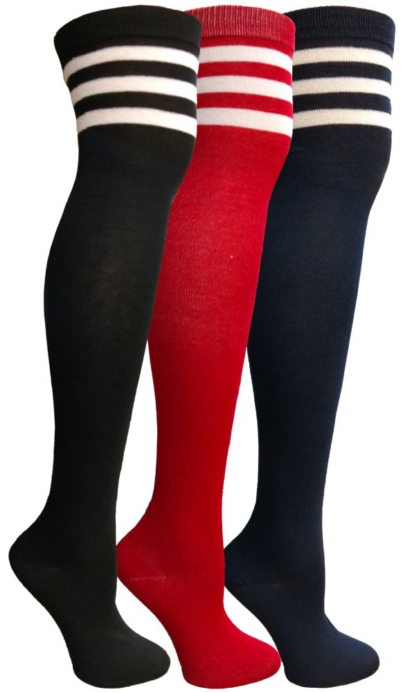 24 Wholesale Yacht & Smith Womens Over The Knee Referee Thigh High Boot Socks
