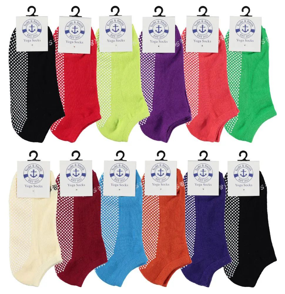 36 Wholesale Yacht & Smith Assorted Colors Rubber Grip Bottom Cotton Socks With Terry Cushion Sole Size 9-11 Bulk Buy