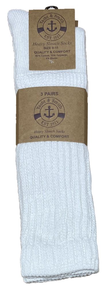 24 Pairs of Yacht & Smith Women's White Heavy Slouch Socks Size 9-11
