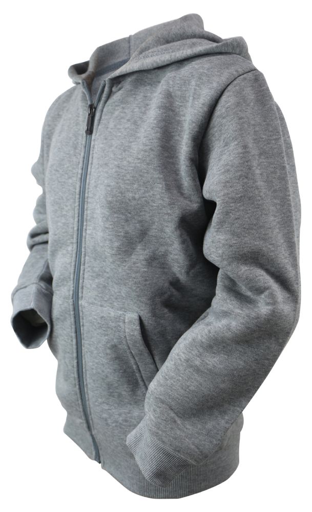 12 Pieces of Boys Long Sleeve Light Weight Fleece Zip Up Hoodie In Light Grey