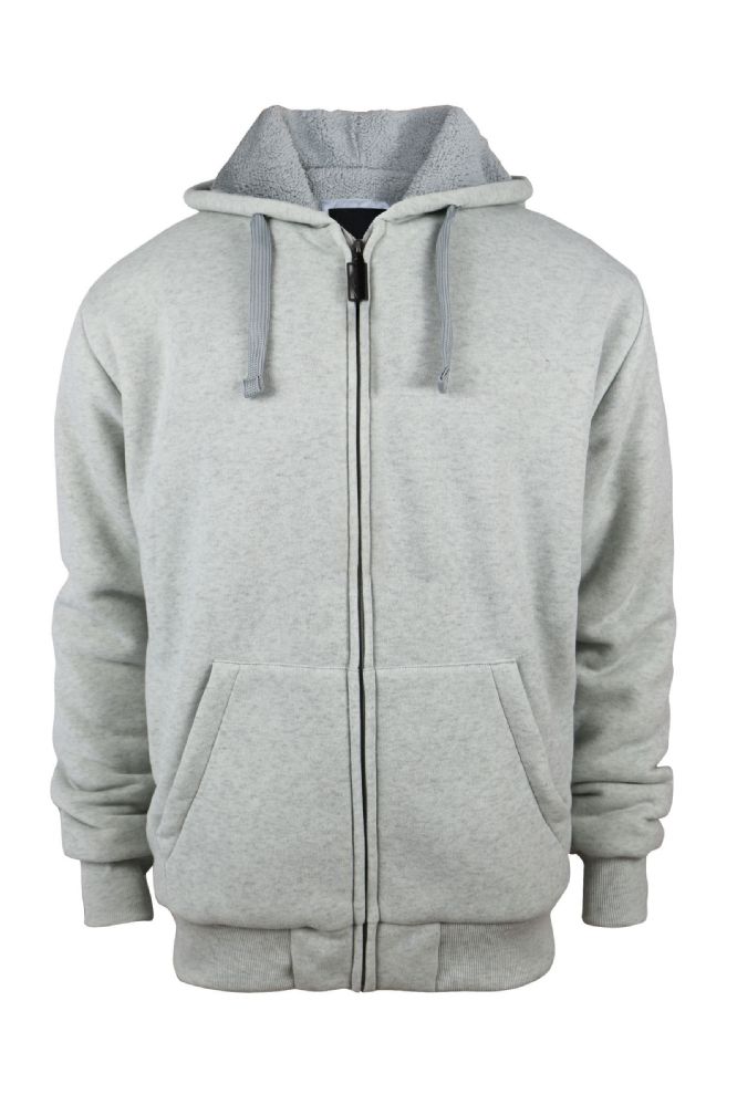 12 Pieces of Mens Solid Sherpa Line Hoodie In Light Grey