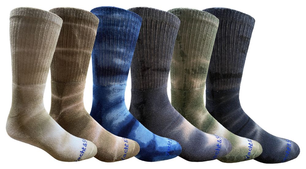 24 Pairs of Yacht & Smith Men's Cotton Athletic Terry Cushioned Assorted Colored Tie Dye Crew Socks