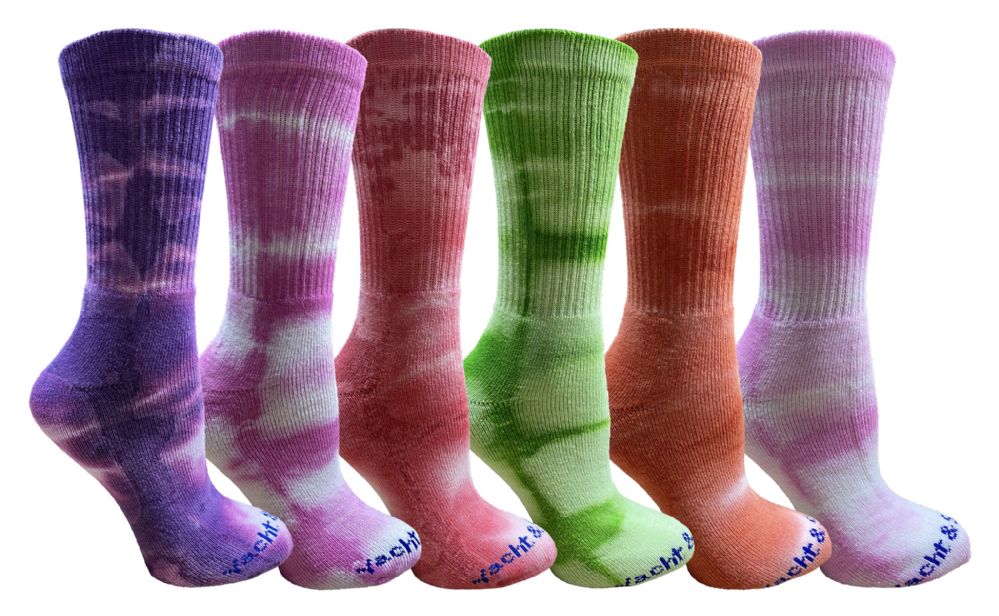 6 Pairs of Yacht & Smith Womens Ring Spun Cotton Tie Dye Crew Socks Size 9-11 Super Soft Arch Support
