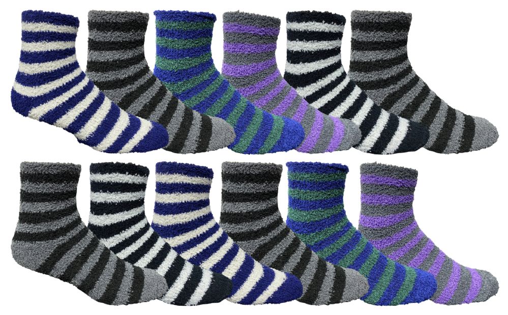 60 Pairs of Yacht & Smith Men's Warm Cozy Fuzzy Socks, Stripe Pattern Size 10-13