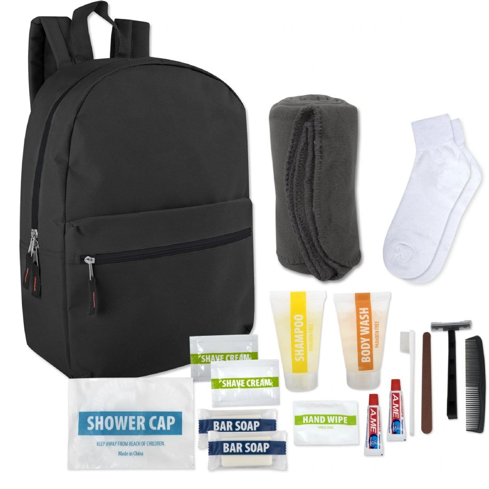 12 Wholesale Hygiene Kit Includes Backpack Socks Blanket And 15 Toiletries