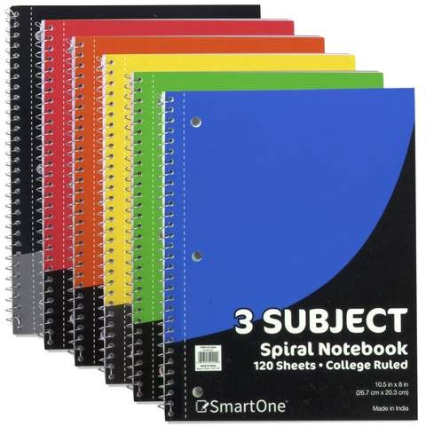 24 Wholesale 3 Subject Notebook College Ruled 120 Sheets