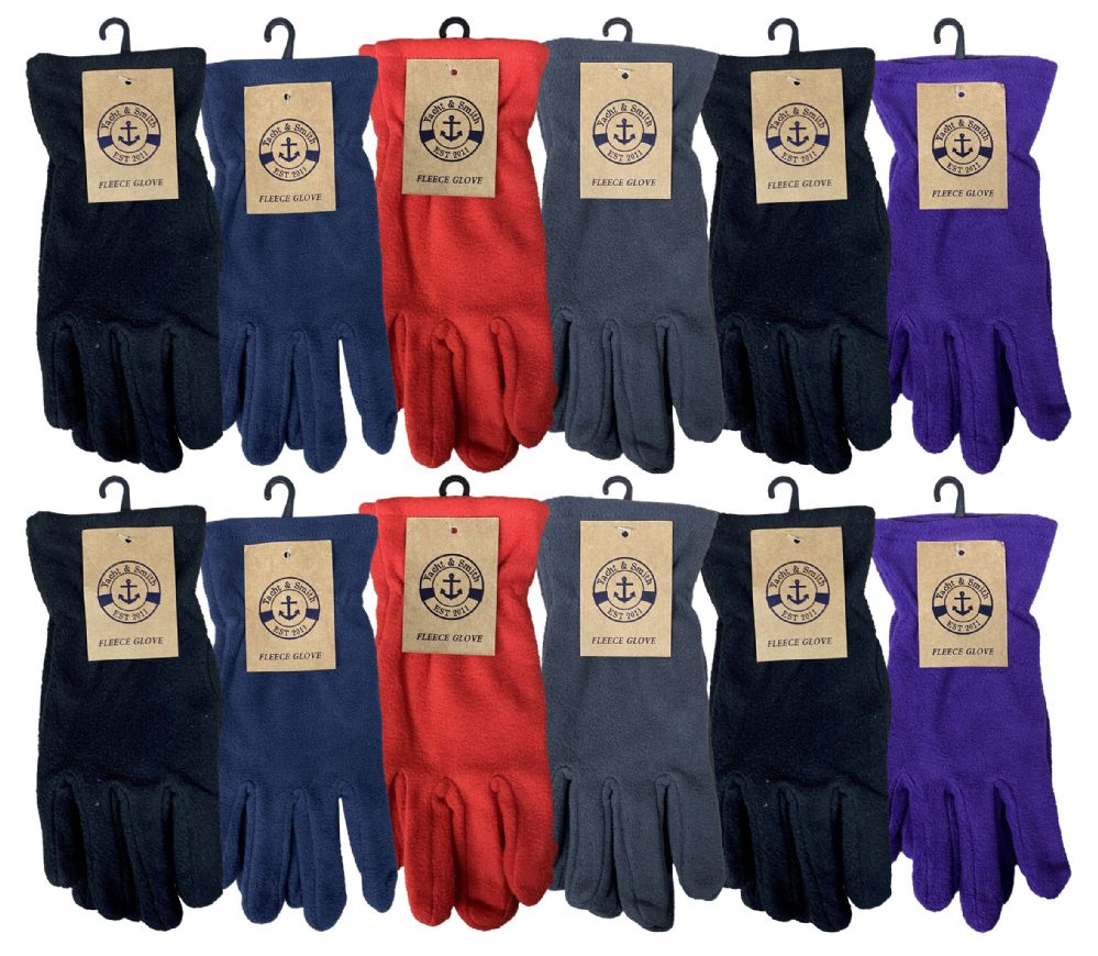 24 Pairs of Yacht & Smith Womens Winter Fleece Gloves With Snug Fit Cuff Light Comfortable Weight