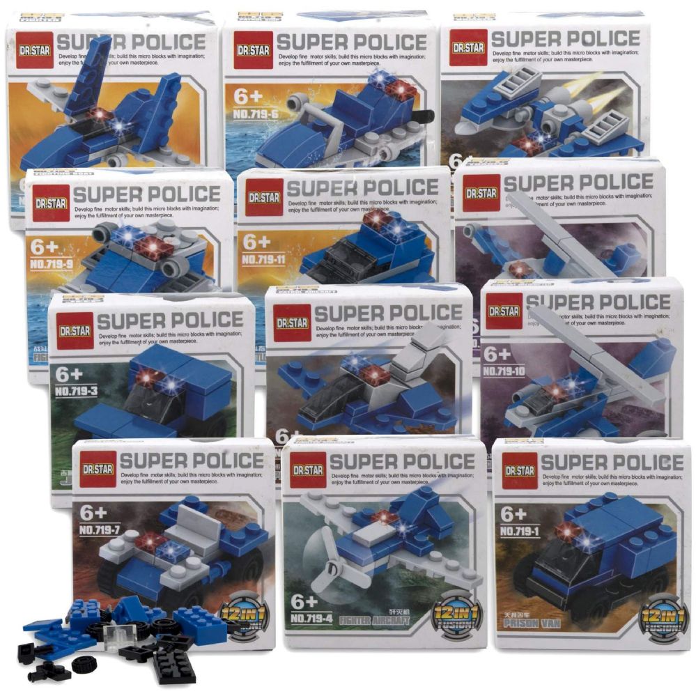 50 Pieces of Micro Blocks Police Vehicles - 12 Assorted Vehicles