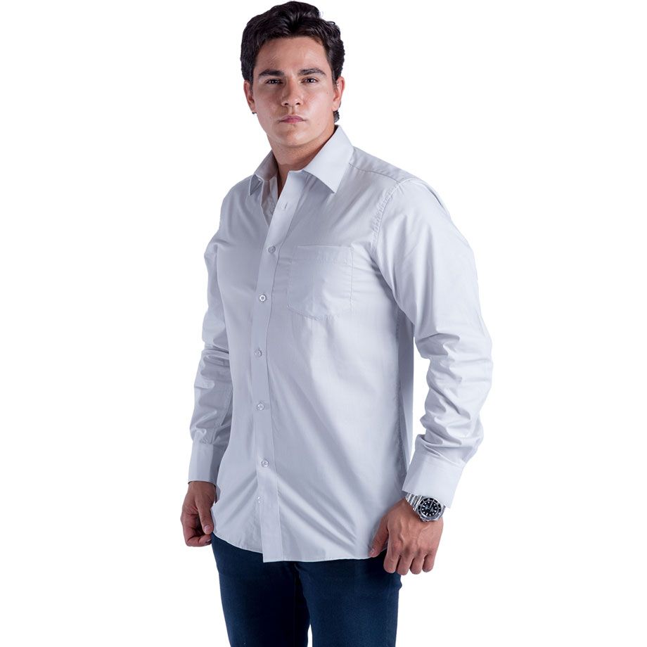 24 Wholesale Mens Button Down Dress Shirt In Light Grey - at ...
