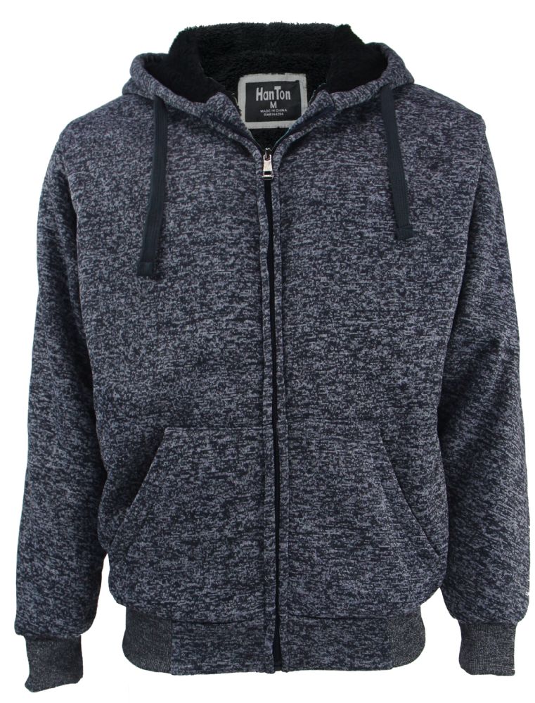 12 Pieces of Mens Marled Zip Up Fleece Lined Hoody Plus Size In Navy