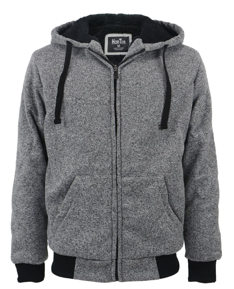 12 Wholesale Mens Marled Zip Up Fleece Lined Hoody Plus Size In Light Grey