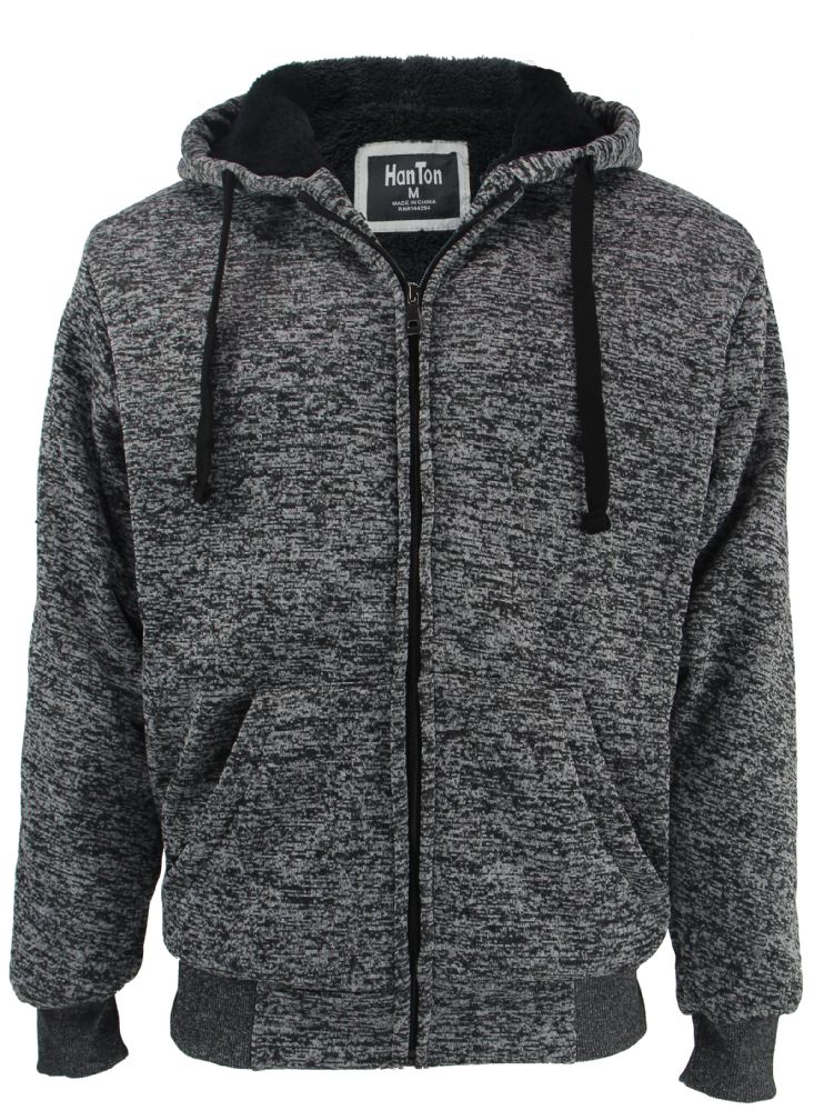 12 Wholesale Mens Marled Zip Up Fleece Lined Hoody Plus Size In Dark Grey
