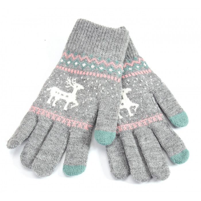 48 Wholesale Ladies Touch Screen Glove Reindeer Print