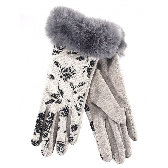36 Pairs of Ladies Winter Glove Flower Print With Fur Cuff
