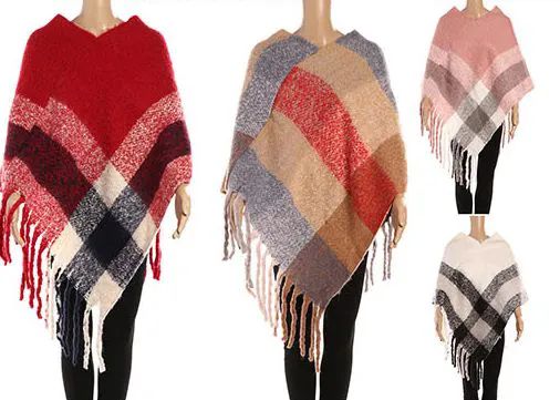 24 Wholesale Womens Plaid Winter Cape In Assorted Colors