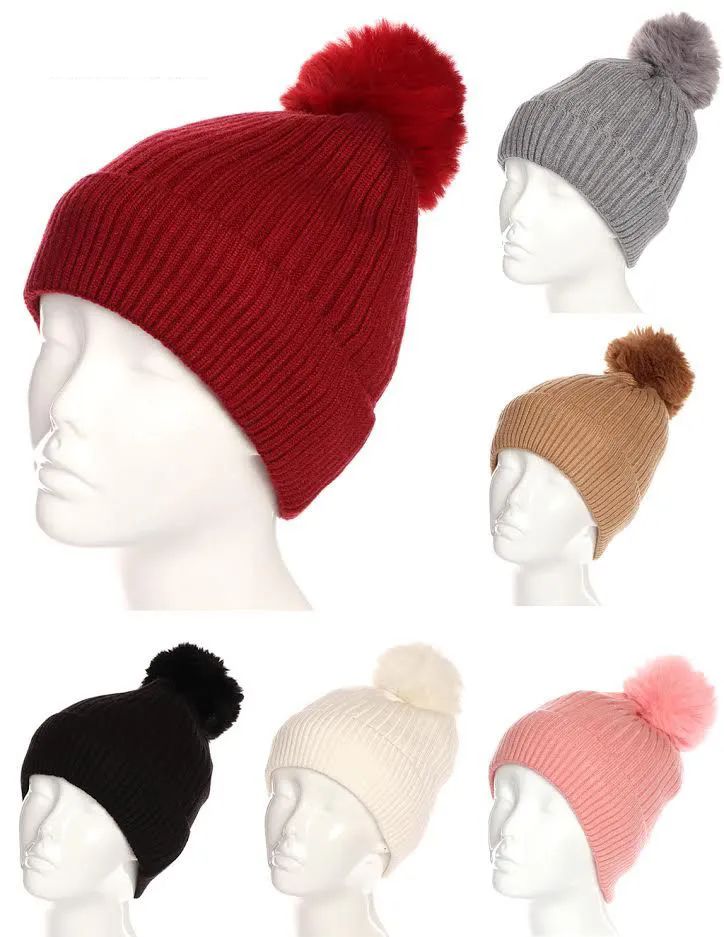 36 Pieces Women's Winter Pom Pom Hat Solid Colors Assorted Winter