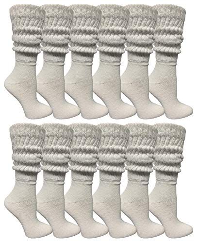 Yacht & Smith Womens Cotton Extra Heavy Slouch Socks, Boot Sock Solid White