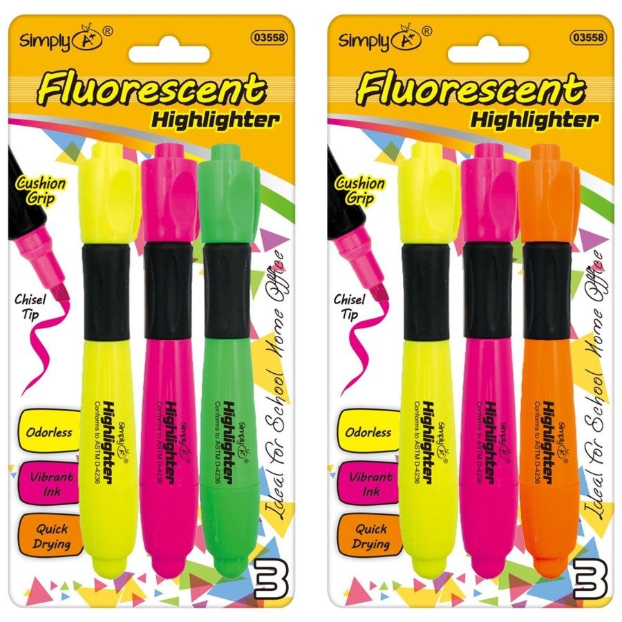 96 Pieces Three Count Fluorescent Highlighters - Highlighter