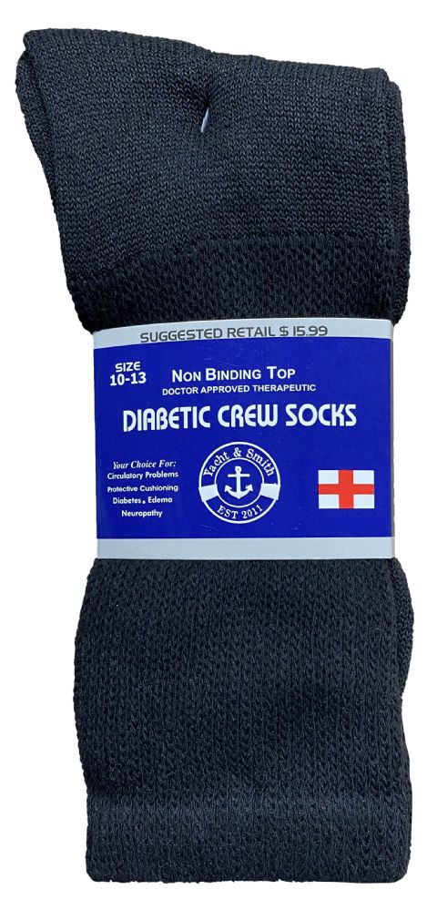 72 Pairs Yacht & Smith Men's Loose Fit NoN-Binding Soft Cotton Diabetic Crew Socks Size 10-13 Black - Men's Diabetic Socks