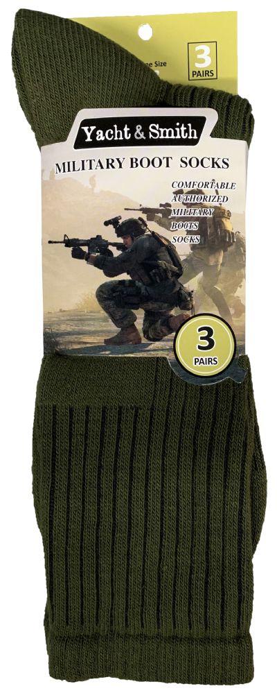 48 Wholesale Yacht & Smith Men's Army Socks, Military Grade Socks Size 10-13 Solid Army Green