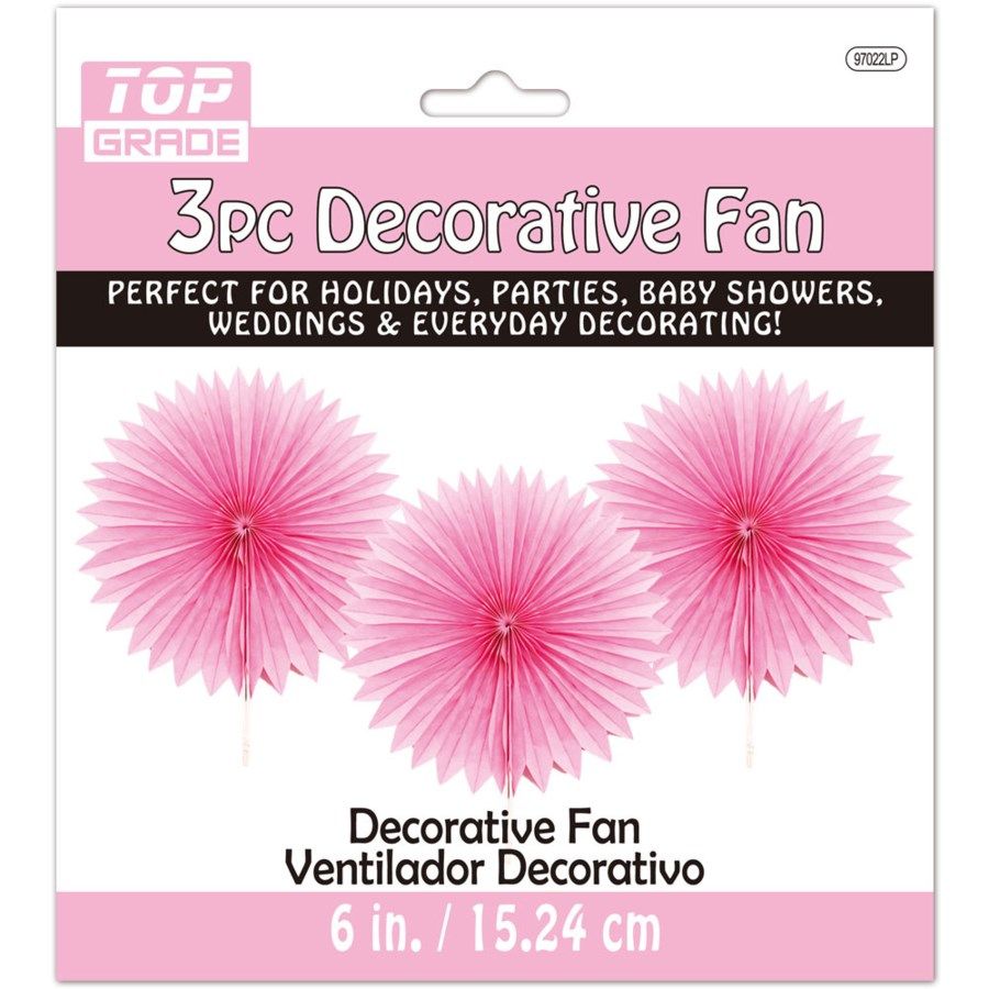 96 Pieces Three Count Decoration Fan In Baby Pink - Hanging Decorations & Cut Out