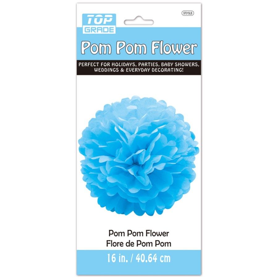96 Pieces Paper Pom Pom Flower In Baby Blue - Hanging Decorations & Cut Out