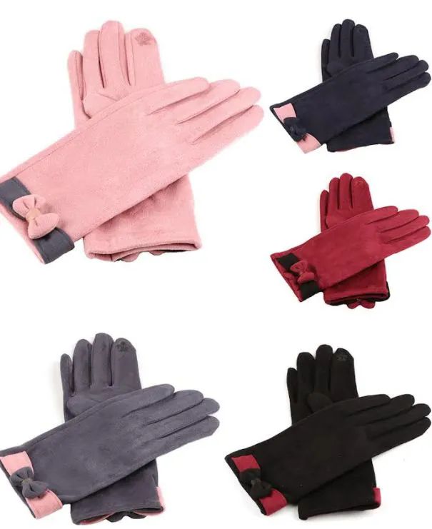 36 Pieces Women Suede Like Winter Glove With Bow Design - Fuzzy Gloves