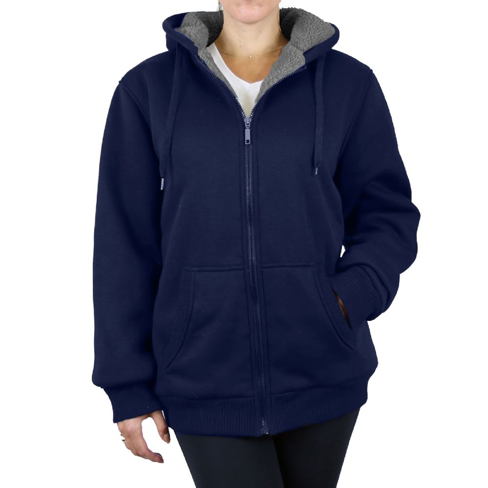 12 Pieces of Women's Loose Fit Oversize Full Zip Sherpa Lined Hoodie Fleece - Navy Size Small