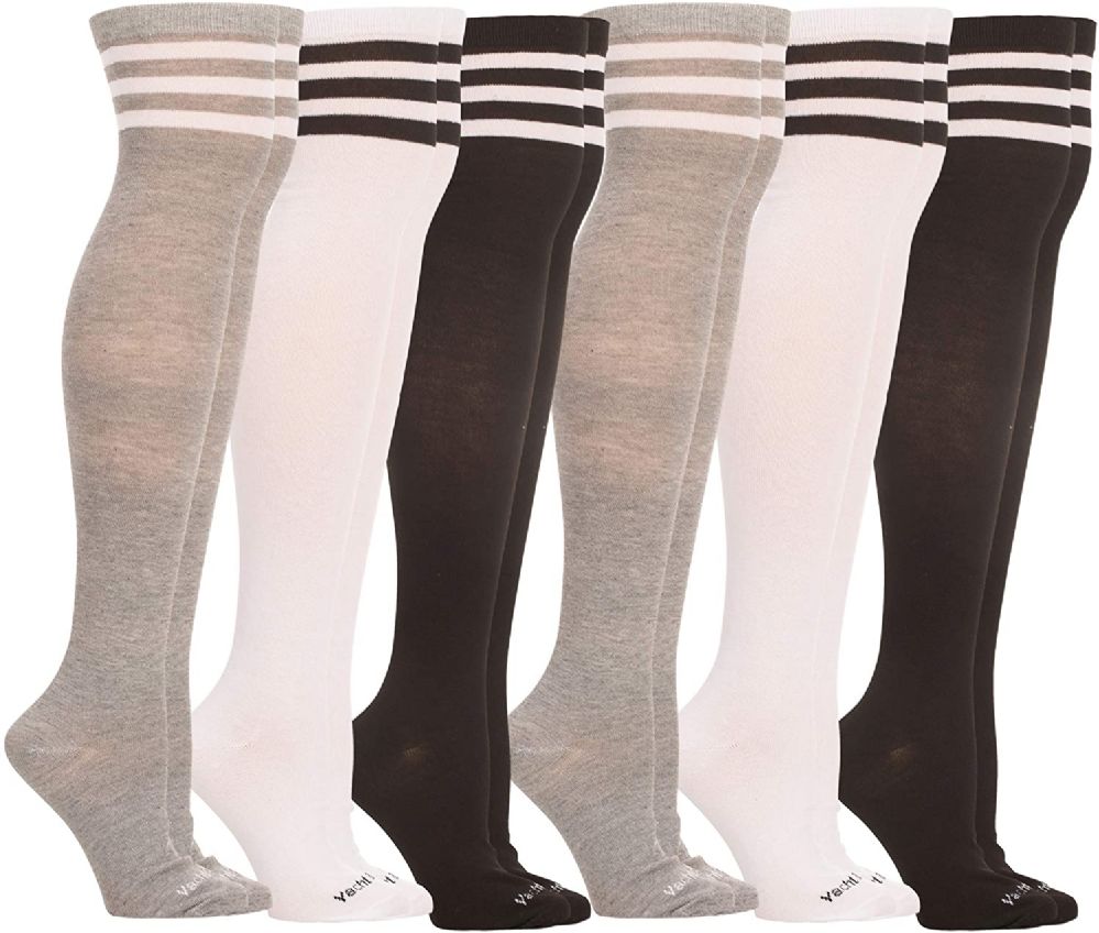 6 Pairs of Yacht & Smith Womens Over The Knee Socks, Assorted Soft, Referee Thigh High Socks