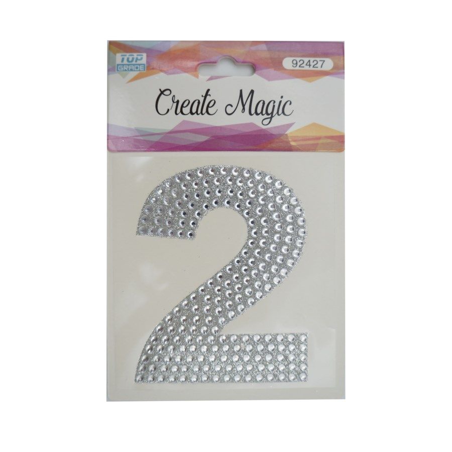 120 Wholesale Crystal Sticker Number 2 In Silver