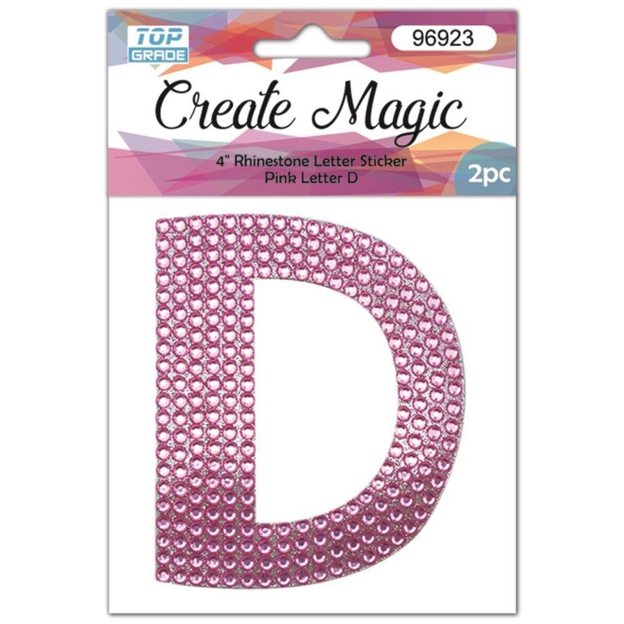 120 Pieces 2 Piece Crystal Sticker Letter D In Pink - Hanging Decorations & Cut Out