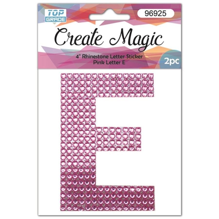 120 Wholesale 2 Piece Crystal Sticker Letter E In Pink