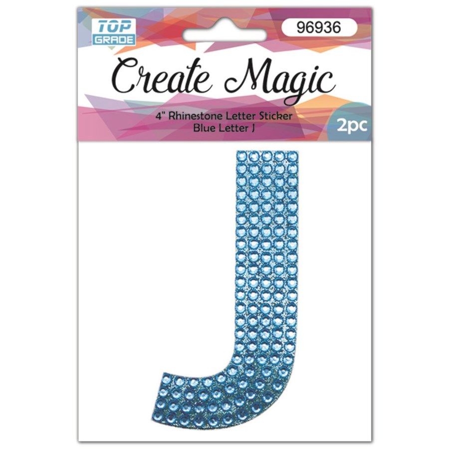 120 Wholesale 2 Piece Crystal Sticker Letter J In Blue