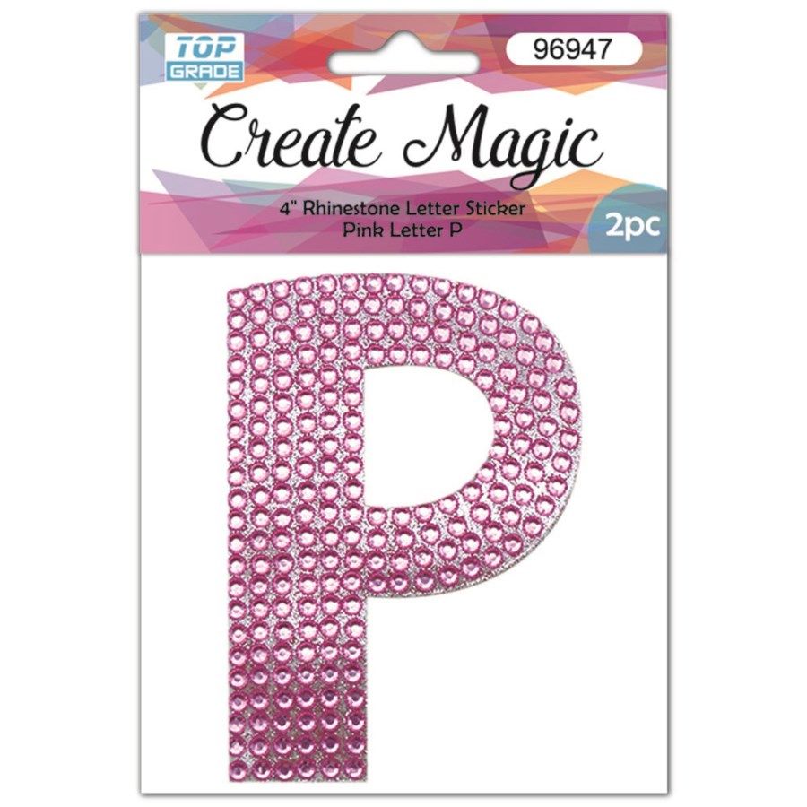 120 Wholesale 2 Piece Crystal Sticker Letter P In Pink