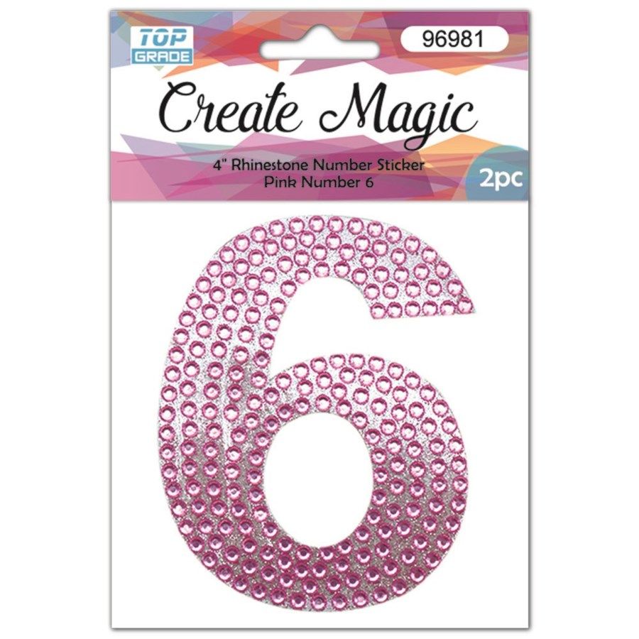 120 Pieces 2 Piece Crystal Sticker Number 6 In Pink - Hanging Decorations & Cut Out