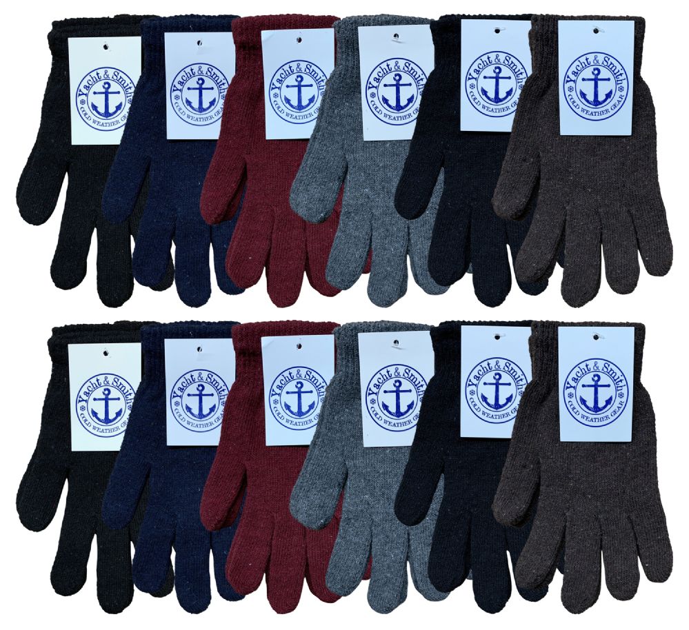 48 Wholesale Yacht & Smith Men's Winter Gloves, Magic Stretch Gloves In Assorted Solid Colors Bulk Pack