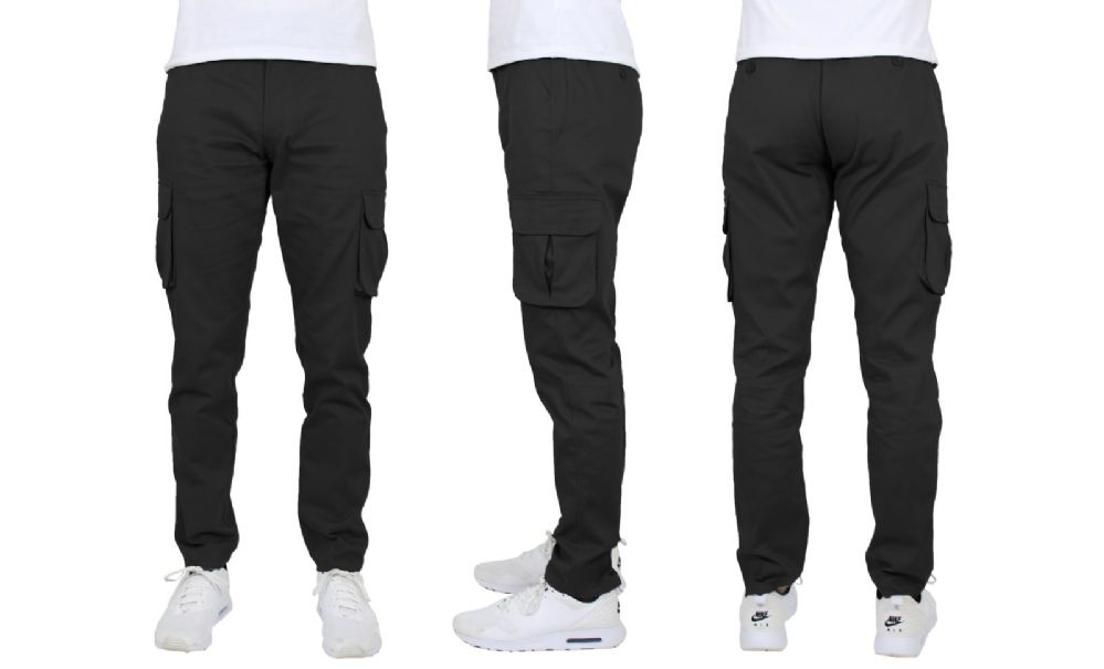24 Pieces of Flex Cotton Stretch Cargo Pants SliM-Fitting Cargo Pants Black