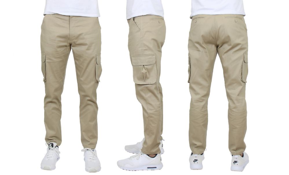24 Pieces of Flex Cotton Stretch Cargo Pants SliM-Fitting Cargo Pants Khaki
