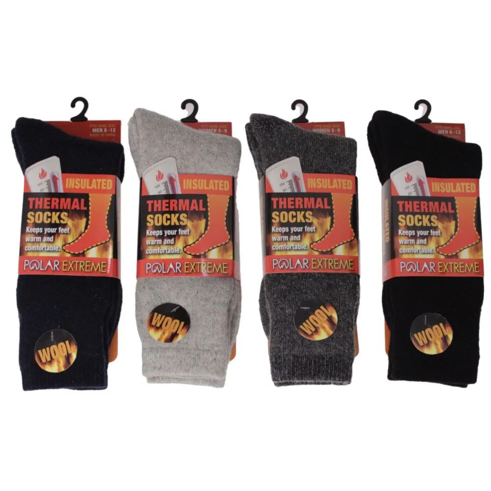 12 Pieces Men's Polar Extreme Heat Thermal Socks 42% Wool Blend - Mens Thermal Sock