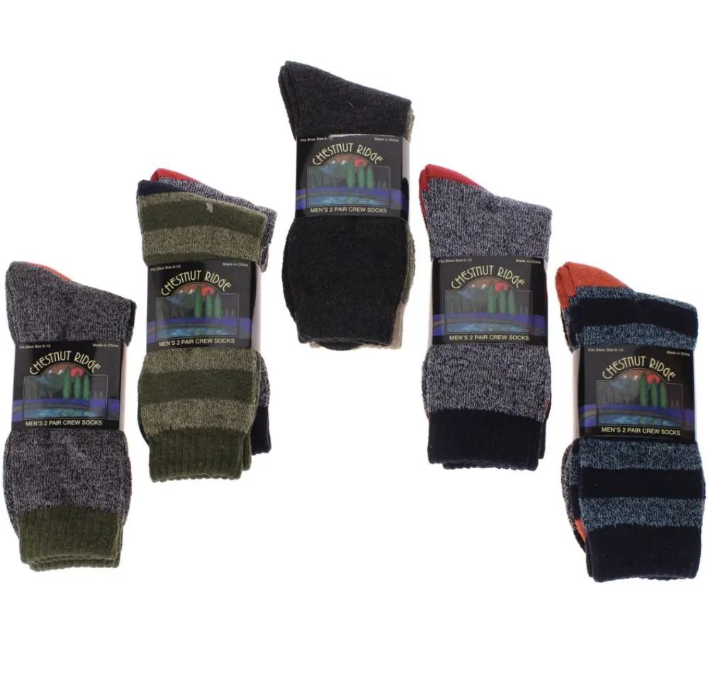 24 Pieces of Men's Two Pair Pack Outdoor Socks Assorted Patterns And Color